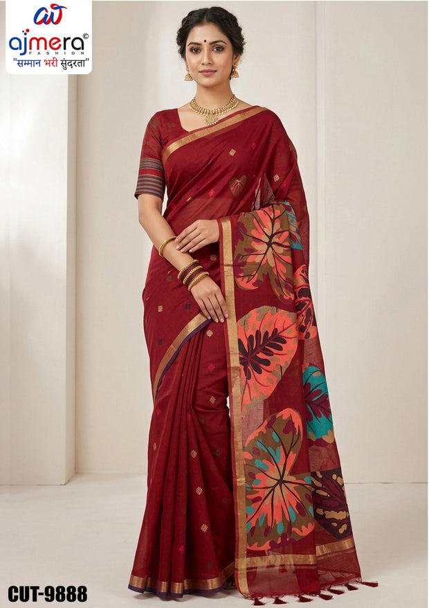 Exclusive Jacquard Silk Saree with Blouse Piece for Premium Cultural Wear | CUT-9888