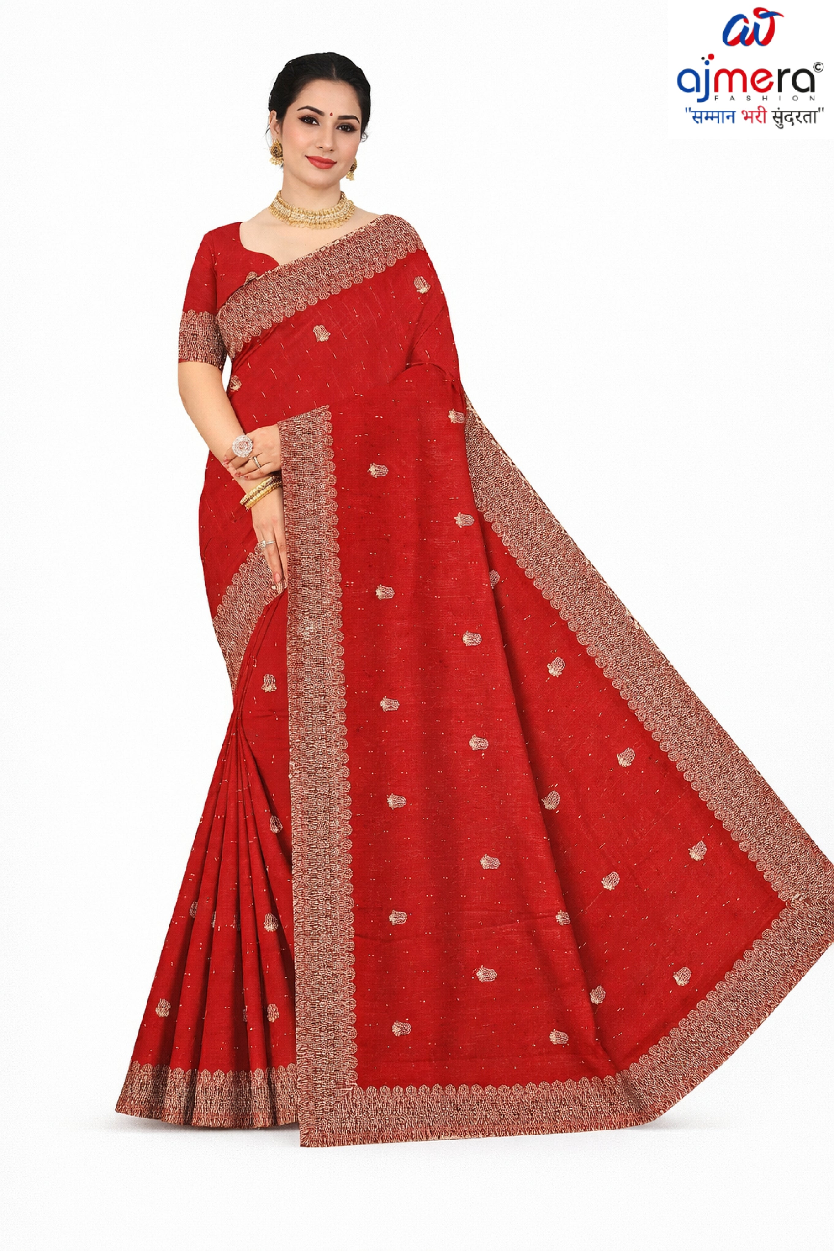 Party Wear Rapier Silk Matching Saree With Blouse Piece | VKM-KHAMAN DHOKLA