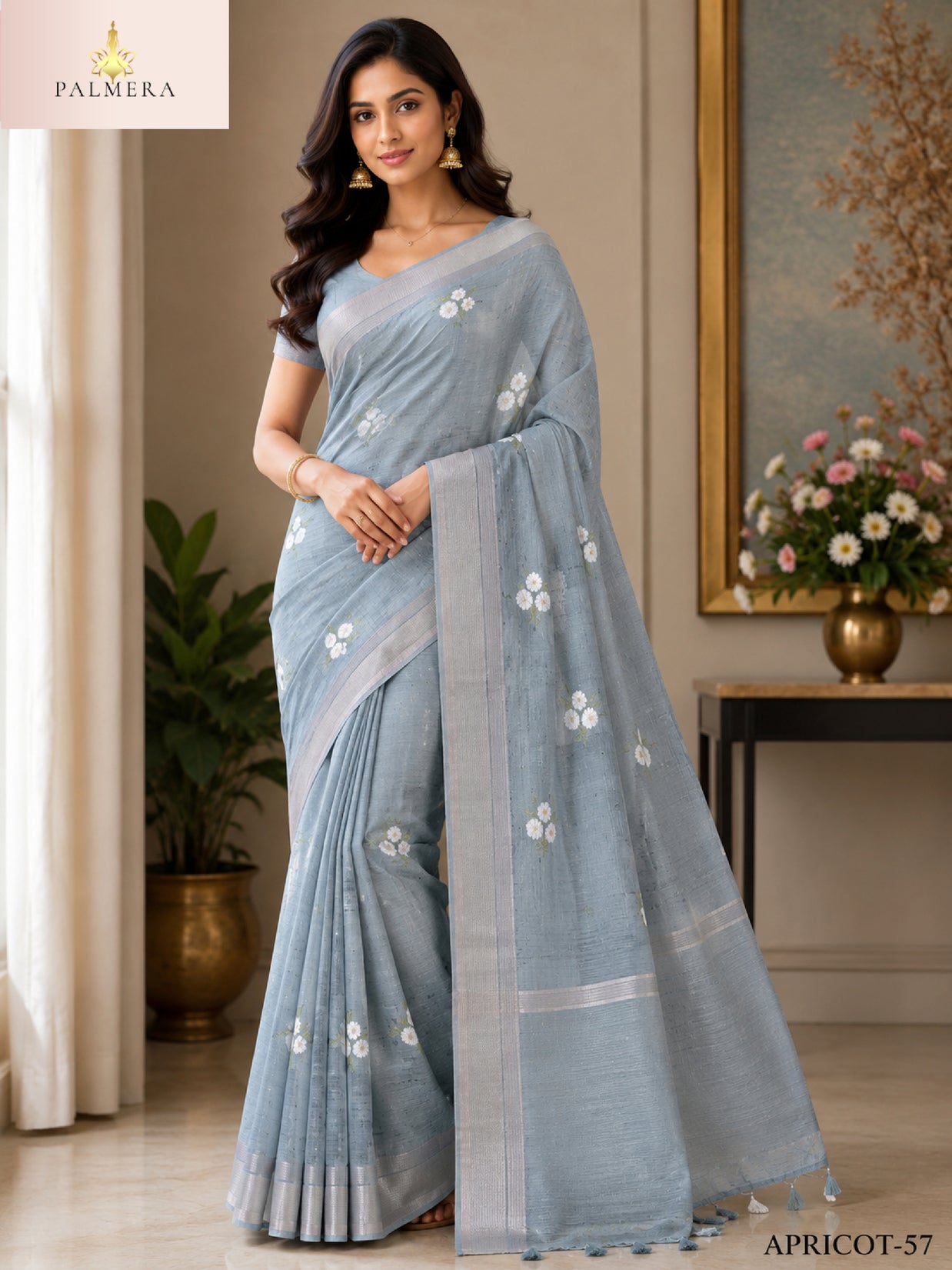 Apricot Linen Saree with Blouse for Premium Ethnic and Designer Wear | ALL-APRICOT-57