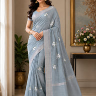 Apricot Linen Saree with Blouse for Premium Ethnic and Designer Wear | ALL-APRICOT-57