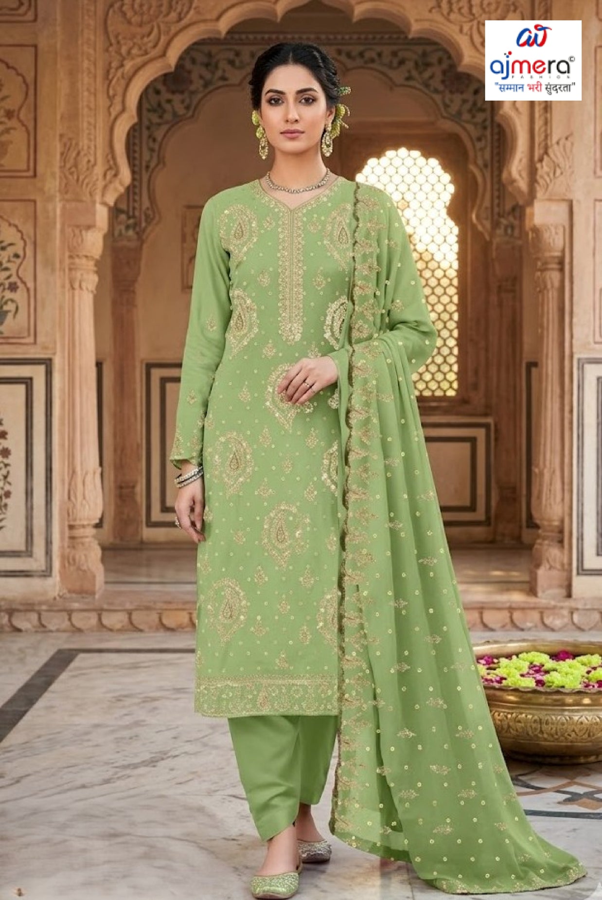 Premium Designer Unstitched Suit Set | YF-LALLANTOP-6