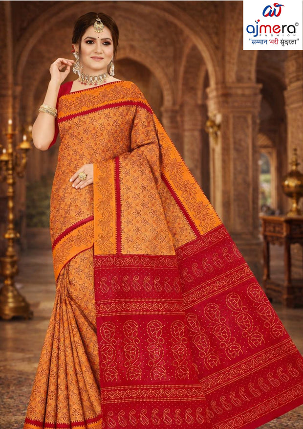 Handloom Cotton Saree with Without Blouse for Premium Ethnic and Traditional Wear | DS-CHIKU BANDHANI