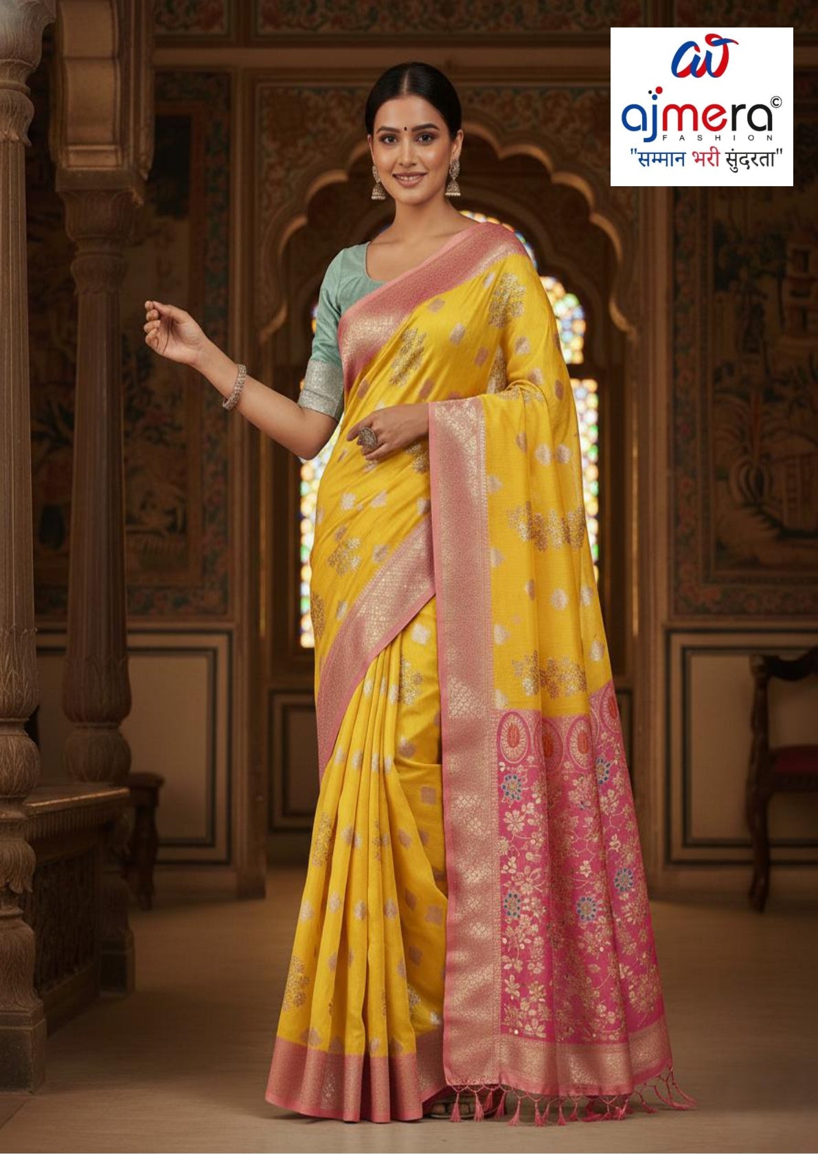 Sophisticated Rapier Silk Matching Saree With Blouse Piece | SOJ-PUSHPA LINEN SAROSKI