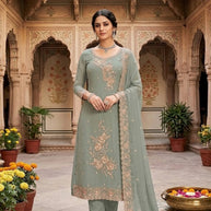 Designer Chiffon Jari Semi-Stitched Suit | FID-9117