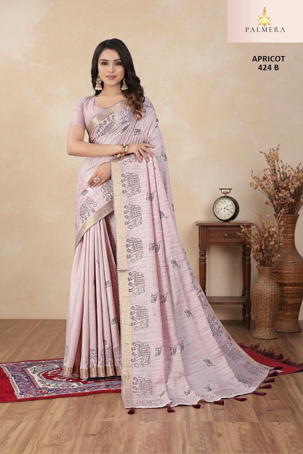 Apricot Khadi Saree with Blouse for Premium Ethnic and Designer Wear | ALL-APRICOT-424