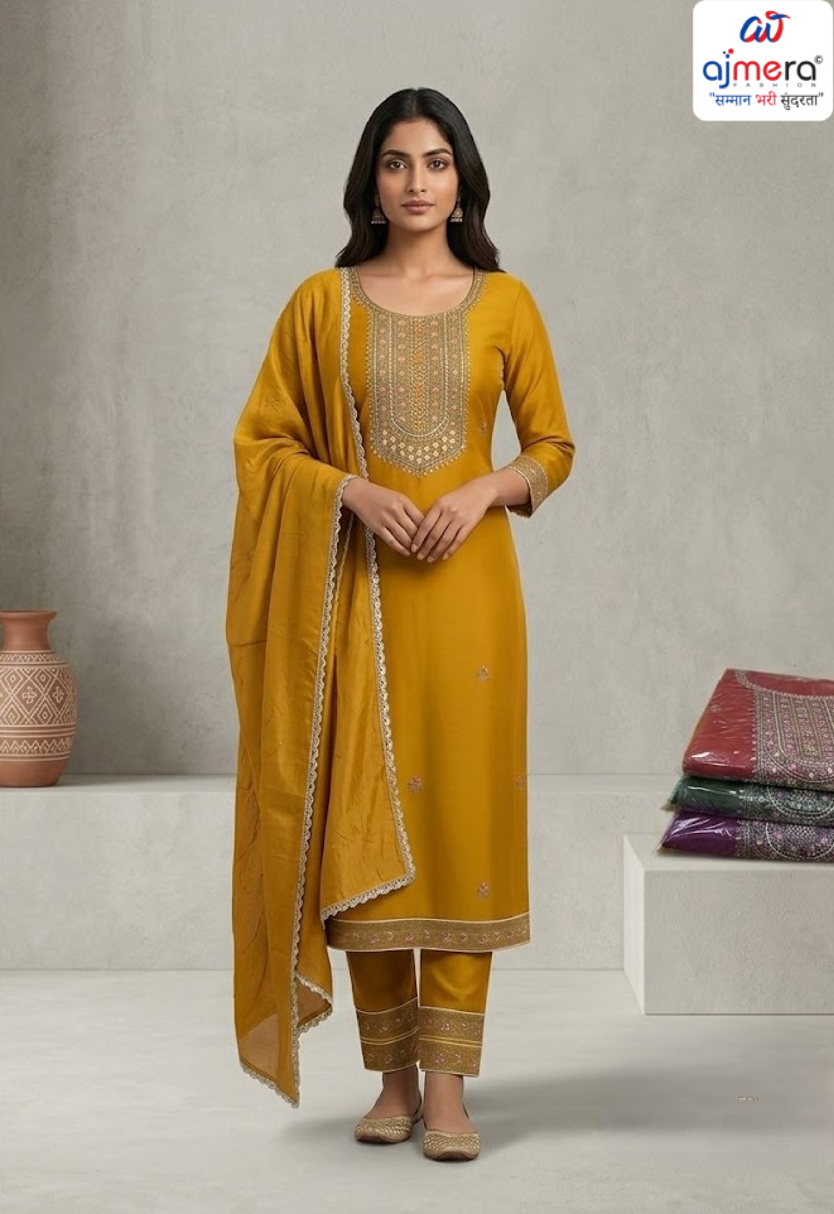Luxury Roman Silk Unstitched Suit Set | VAA-ZIKI