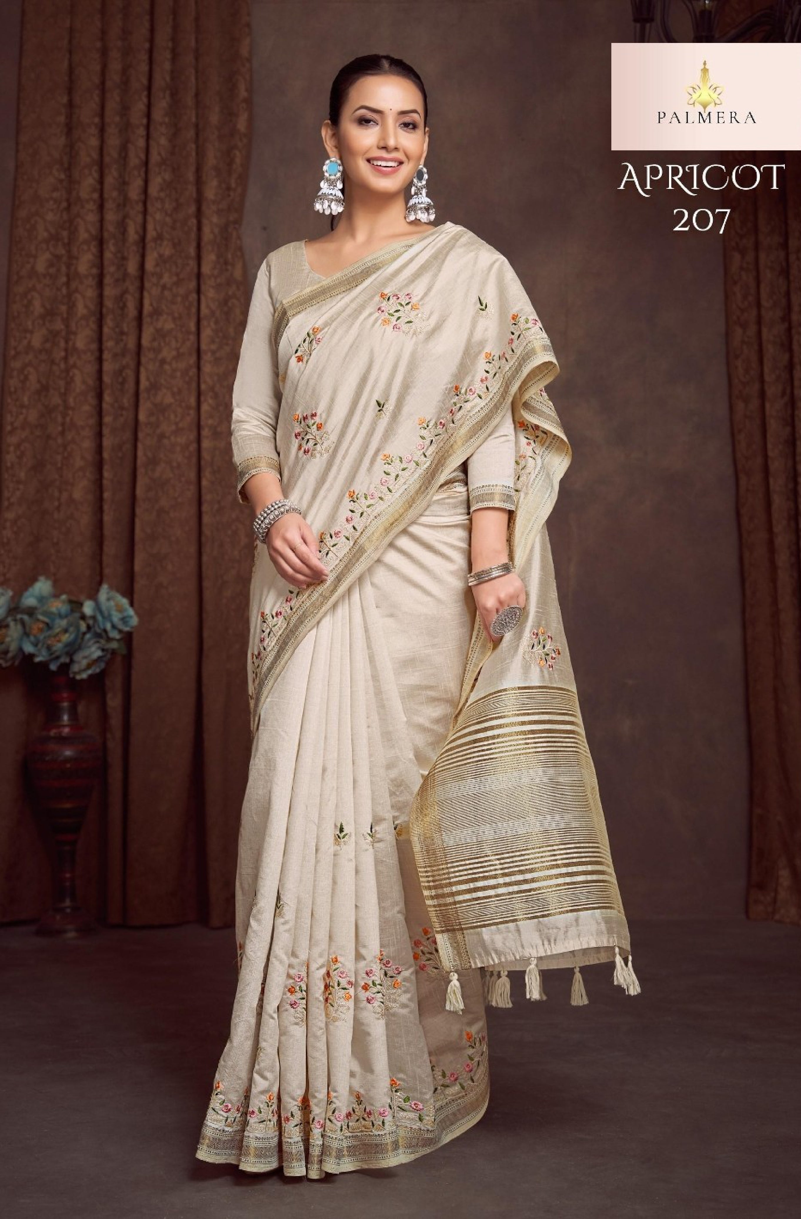 Apricot Linen Saree with Blouse for Premium Designer and Ethnic Wear | ALL-APRICOT-207