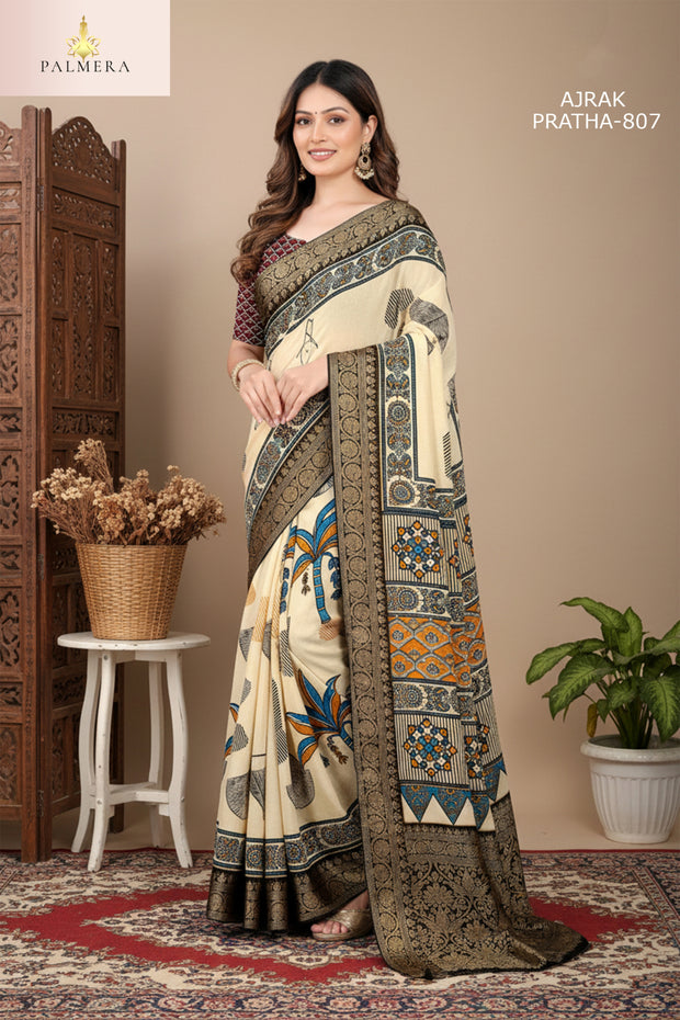 Ajrak Pratha Dolla Viscose Saree with Blouse for Premium Ethnic Wear | ALL-AJRAK PRATHA-807