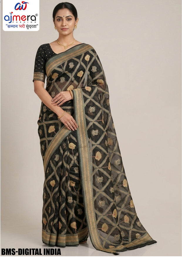 Dull Moss Brasso Print Loose Saree with Blouse for Premium Ethnic and Traditional Wear | BMS-DIGITAL INDIA