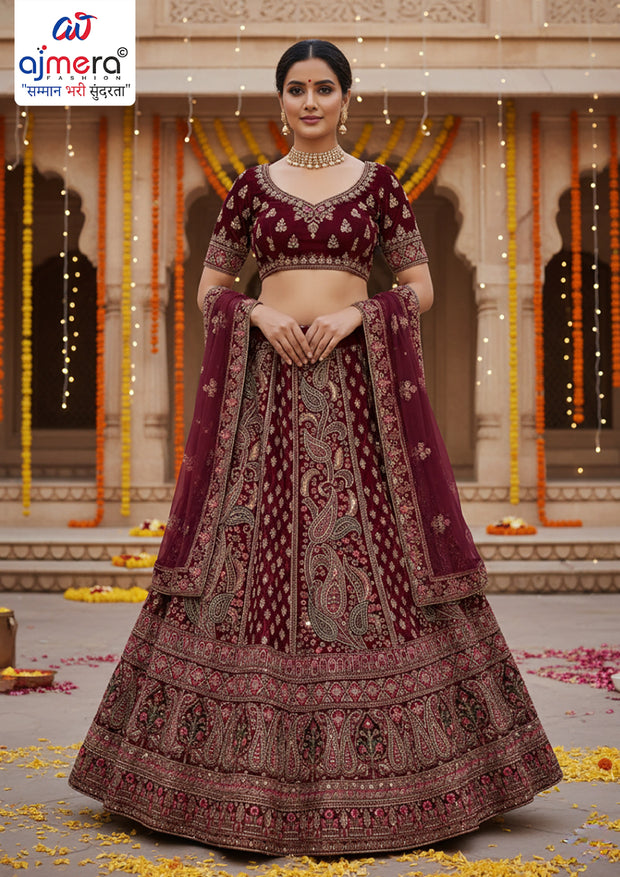 Velvet Embroidery Lehenga Choli Manufacturer Supplier Exporter|AFN-617