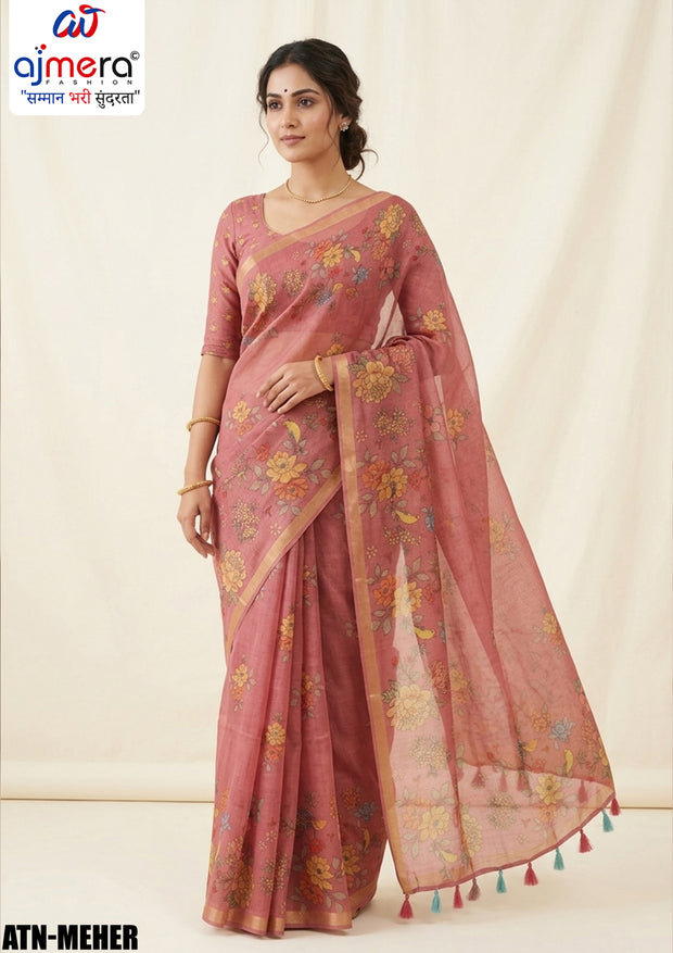 Printed Cotton Saree with Blouse Piece for Premium Ethnic and Traditional Wear | ATN-MEHER
