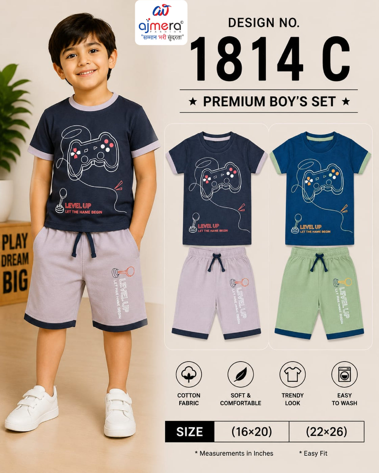 Kids T-Shirt & Half Pant Set Wholesale in Surat | GEE-1814AB-22X26