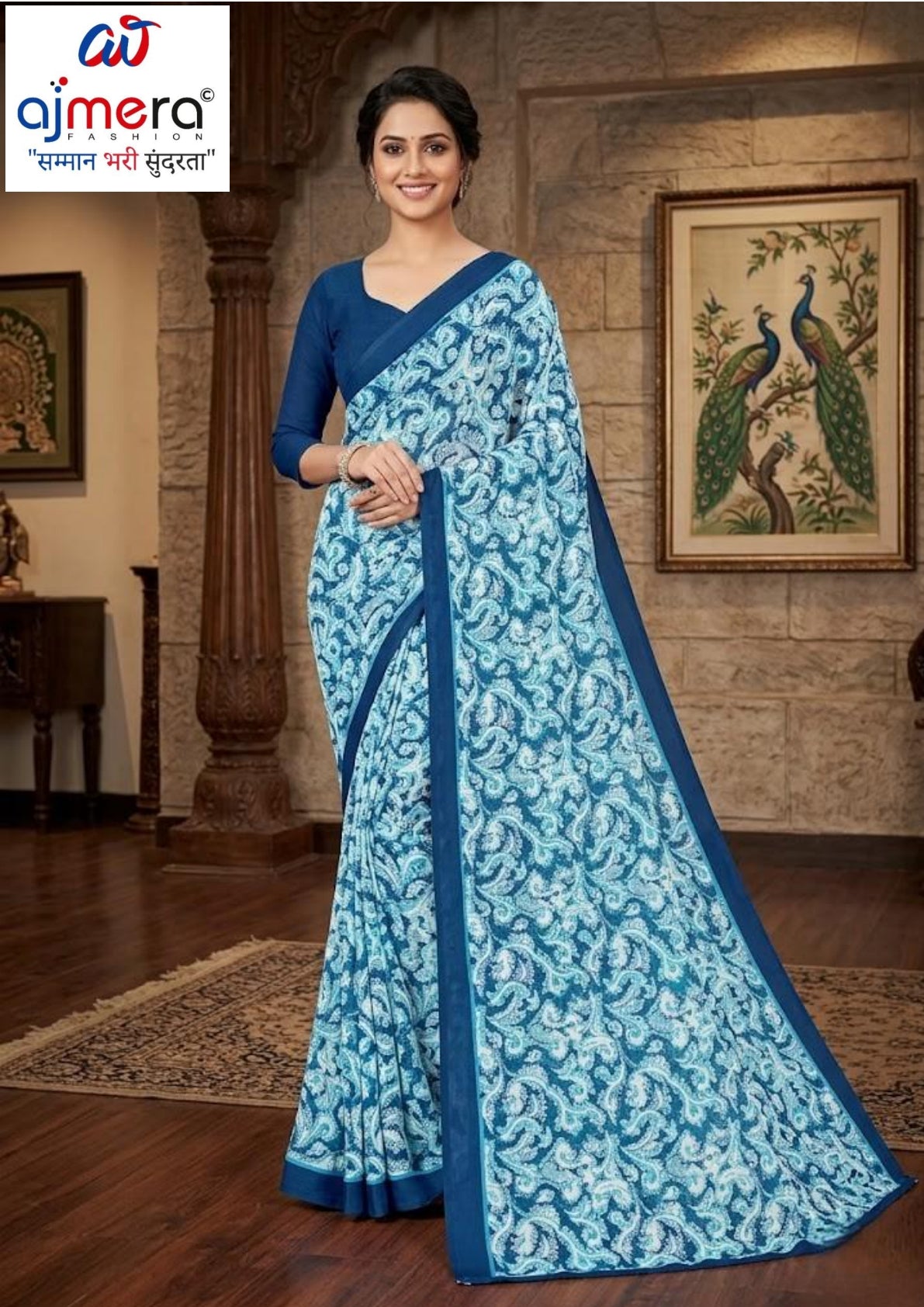 Printed Print Loose Saree with Blouse for Premium Ethnic and Traditional Wear | SGR-RENIYAL CRAPE