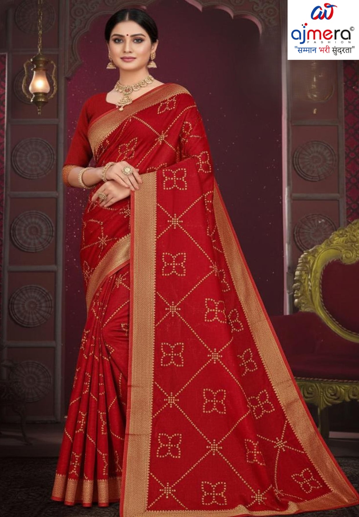 Designer Cotton Saree with Without Blouse for Premium Ethnic and Traditional Wear | MSS-SHIV JAYPOUR BANDHEJ RED