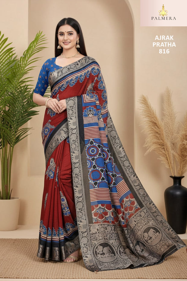Ajrak Pratha Dolla Viscose Saree with Blouse for Premium Ethnic Occasion Wear | ALL-AJRAK PRATHA-816