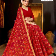 Suti Cotton Saree with Without Blouse for Premium Ethnic and Traditional Wear | MSS-SHIV IKKAT SILK RED