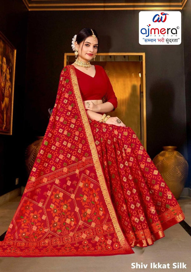 Suti Cotton Saree with Without Blouse for Premium Ethnic and Traditional Wear | MSS-SHIV IKKAT SILK RED