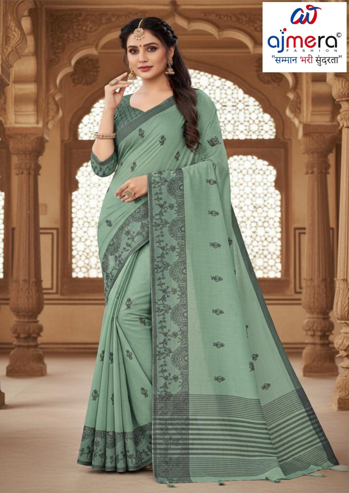 Pure Cotton Saree with Blouse Piece for Premium Ethnic and Traditional Wear | VKF-WARLY BUTTA