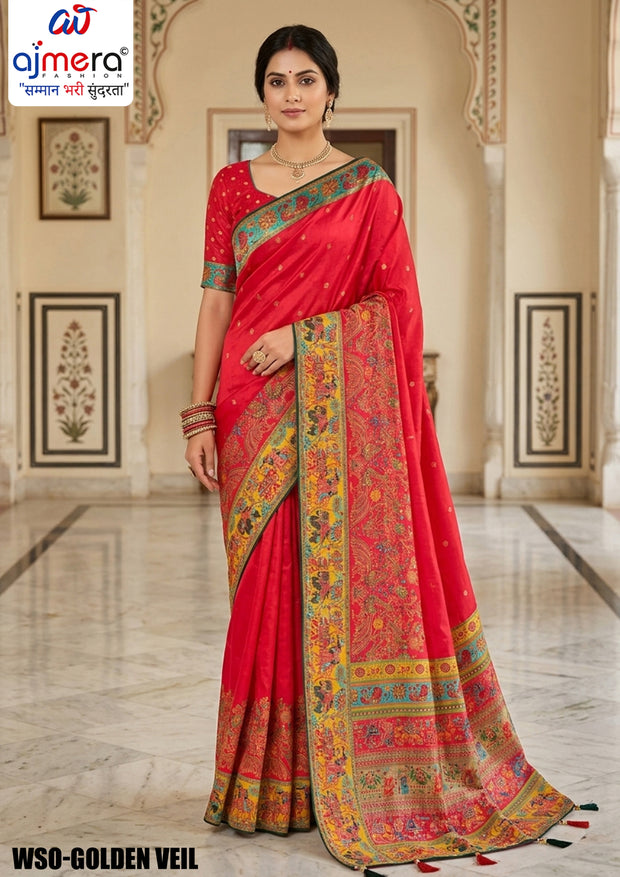 Loom Crafted Jacquard Silk Saree With Blouse Piece | WSO-GOLDEN VEIL