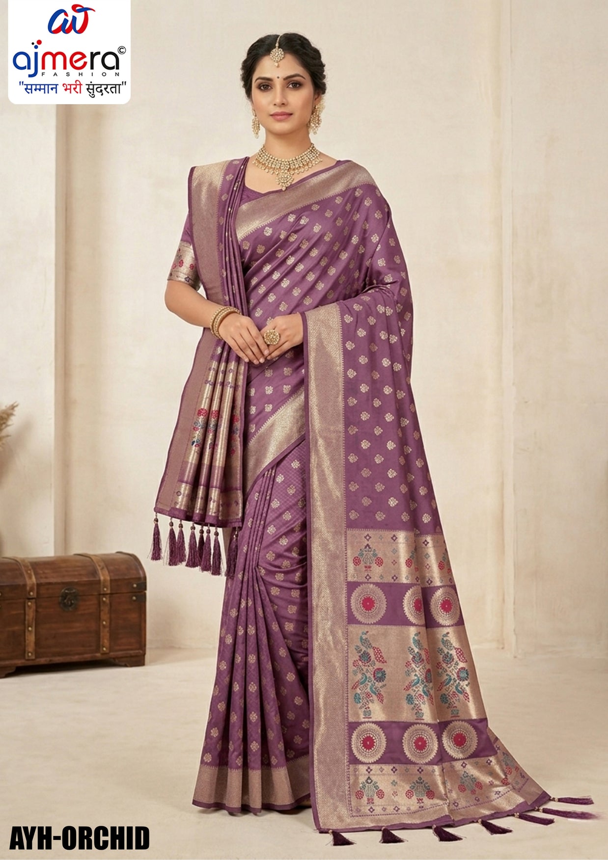 Wedding Jacquard Silk Saree With Blouse Piece | AYH-ORCHID