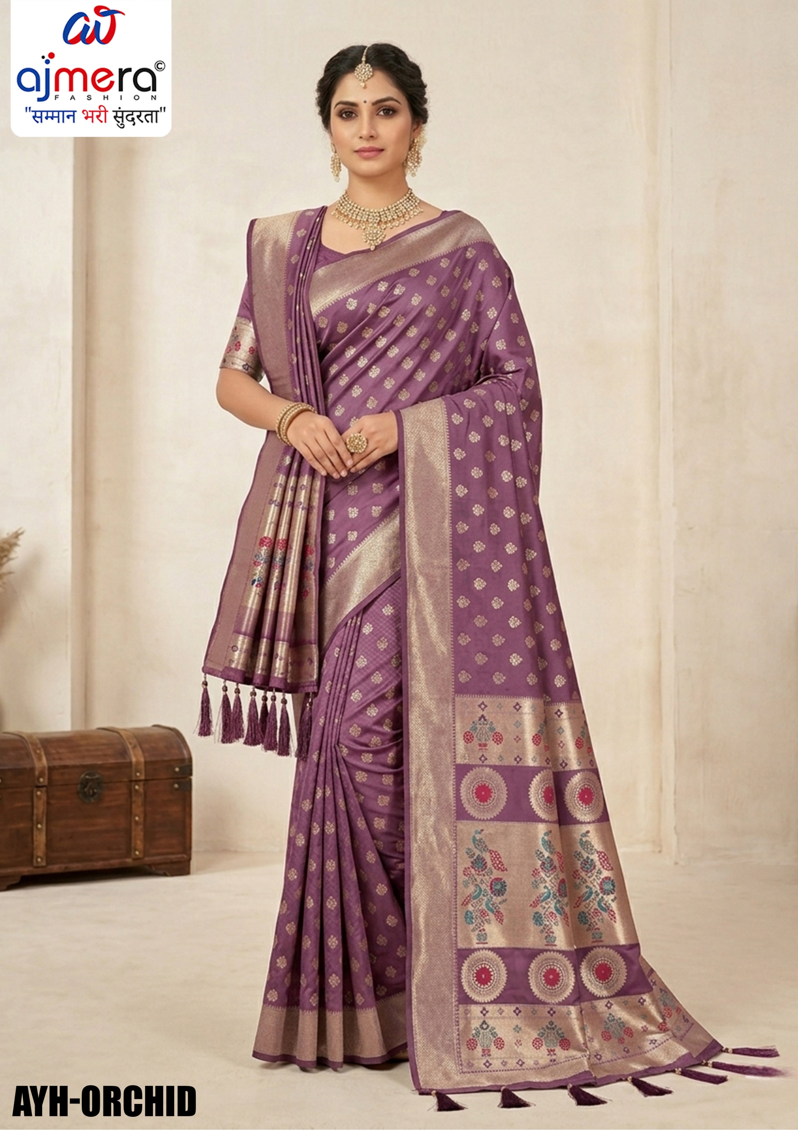 Wedding Jacquard Silk Saree With Blouse Piece | AYH-ORCHID