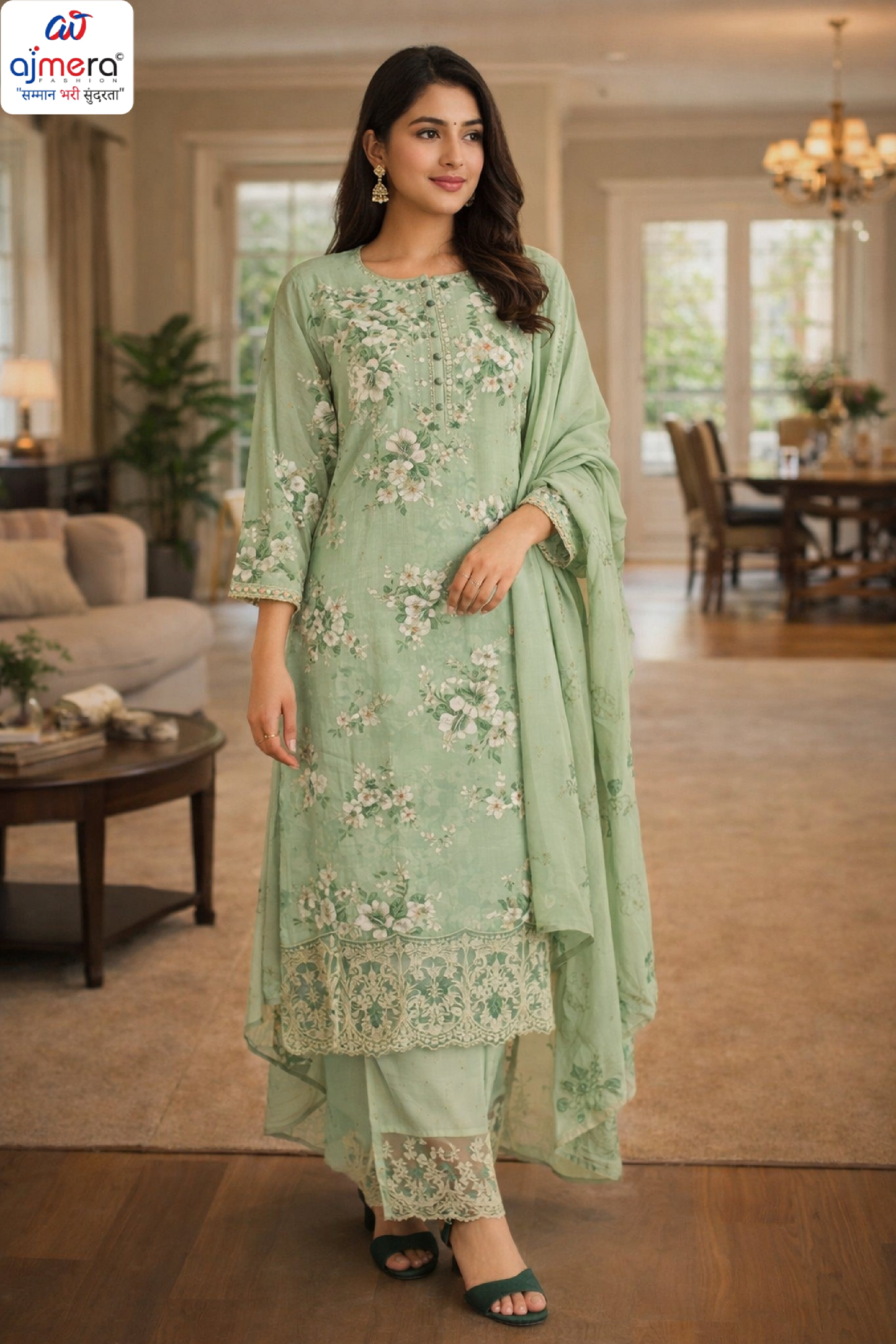 Premium Cambric Cotton Unstitched Suit Set | VAS-FLORAL FOREVER-2