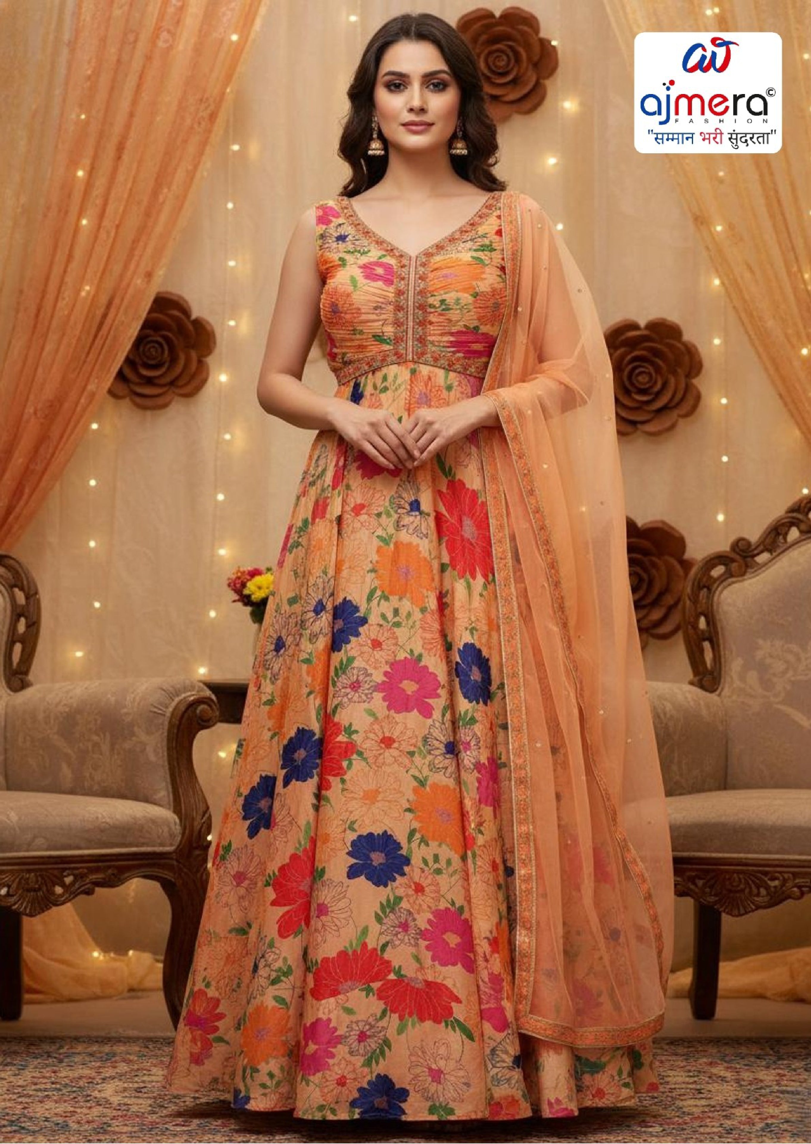 Designer Chinon Gown for Women | YVD-YDCH19P