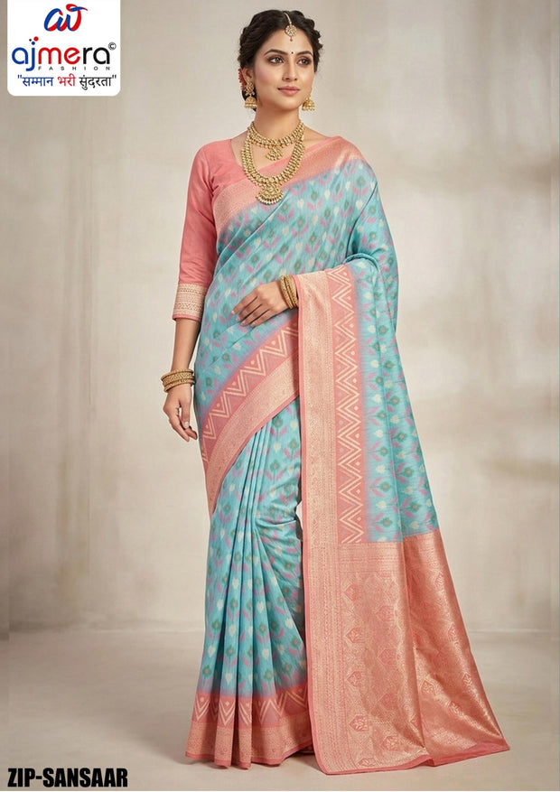 Artisan Rapier Silk Matching Saree With Blouse Piece | ZIP-SANSAAR