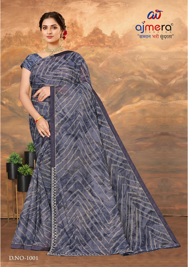 Chic Printed Saree with Blouse Piece for Sophisticated Ethnic Style  | SNR-SATHIYA