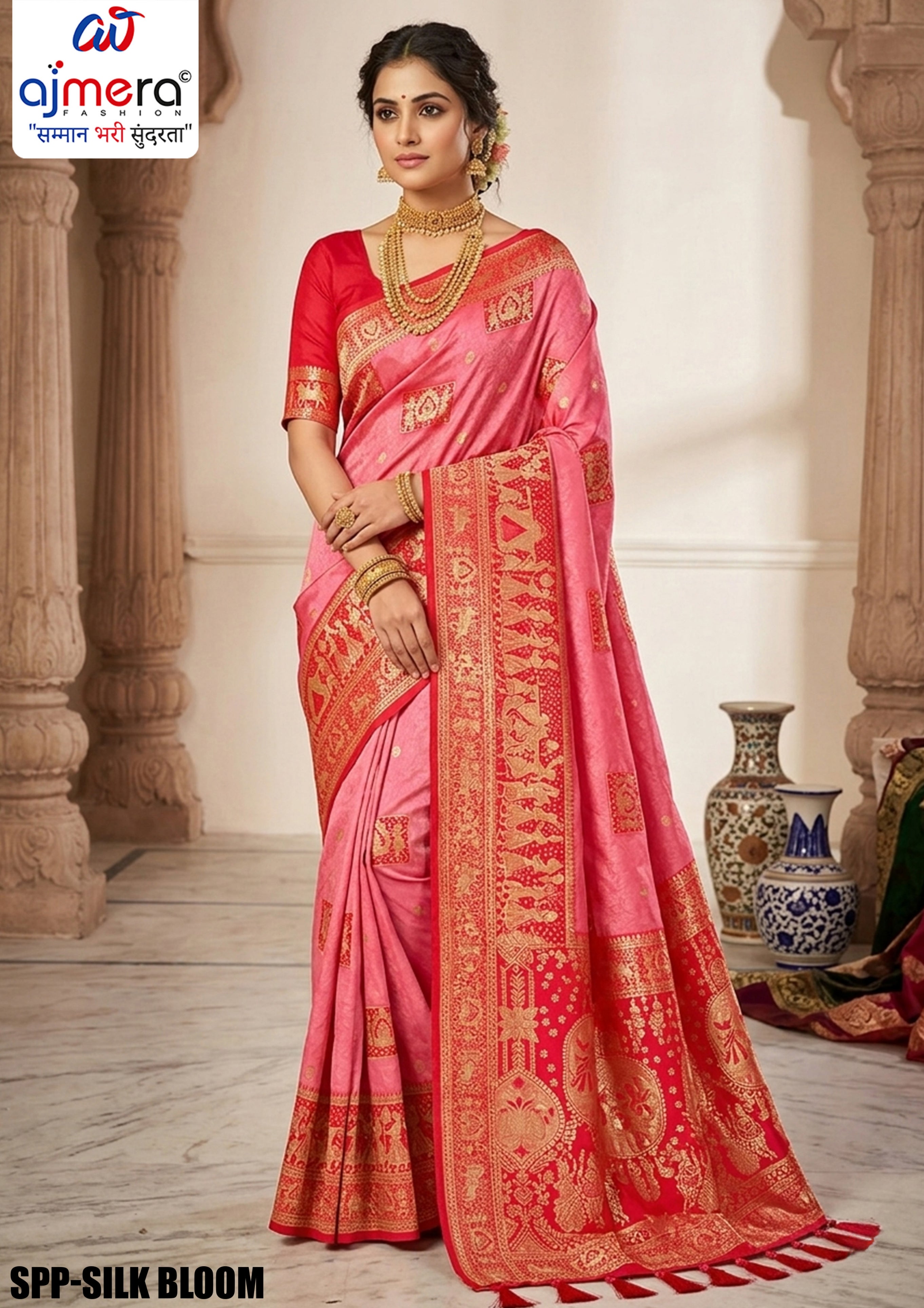 Ethnic Elegance Jacquard Silk Saree With Blouse Piece | SPP-SILK BLOOM