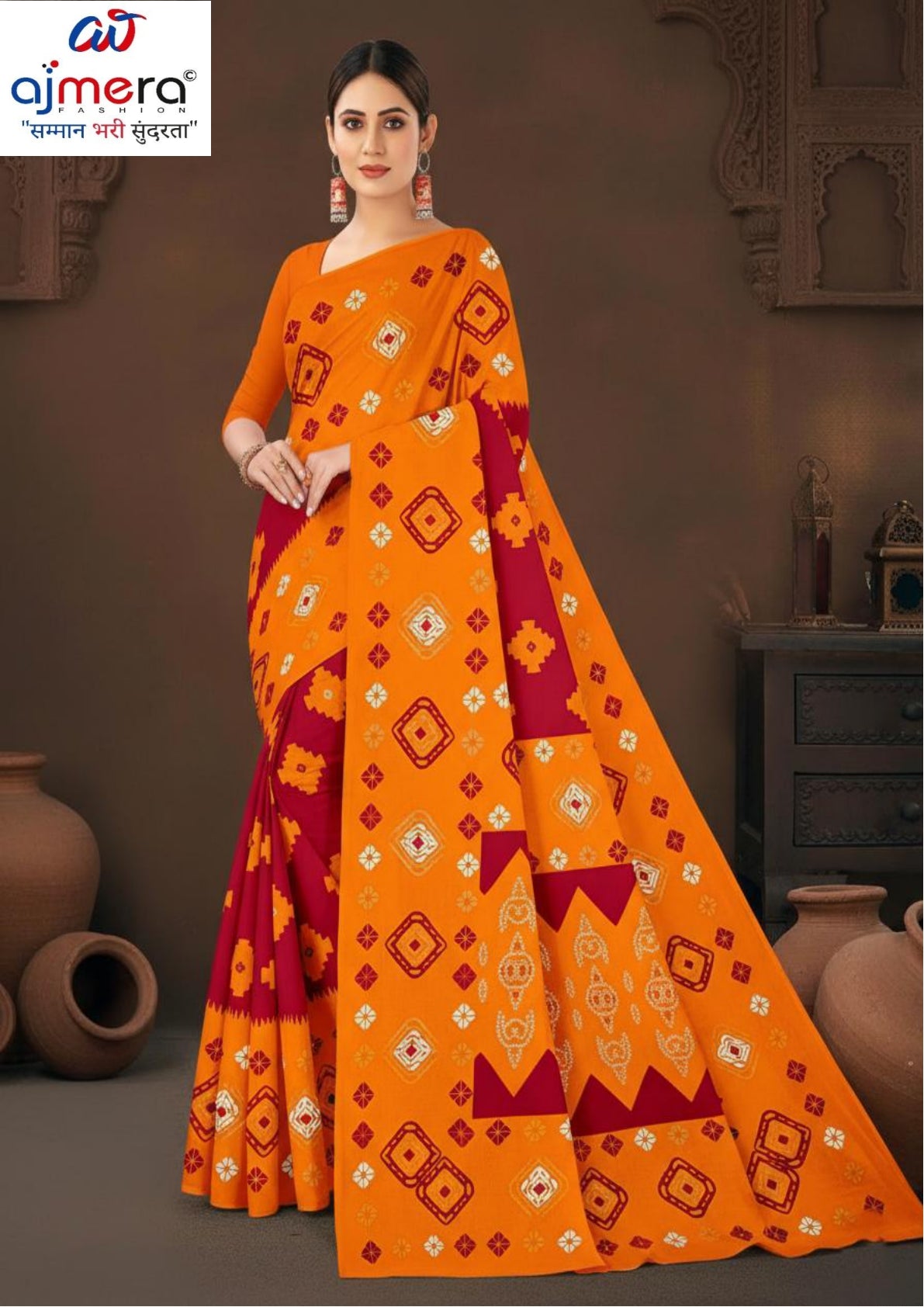 Designer Cotton Saree with Without Blouse for Premium Ethnic and Traditional Wear | TES-RED GOLD