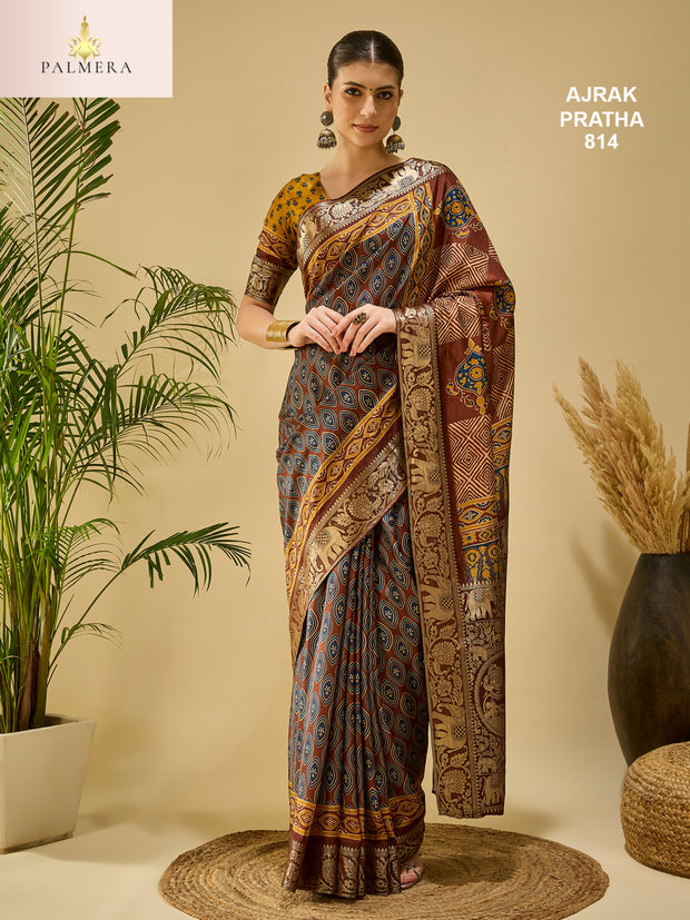 Ajrak Pratha Dolla Viscose Saree with Blouse for Premium Ethnic Occasion Wear | ALL-AJRAK PRATHA-814