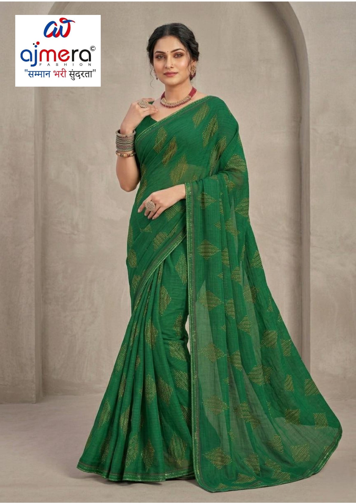Zomato Print Loose Saree with Blouse for Premium Ethnic and Traditional Wear | CAS-ROYAL GREEN