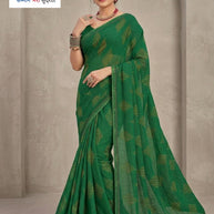 Zomato Print Loose Saree with Blouse for Premium Ethnic and Traditional Wear | CAS-ROYAL GREEN