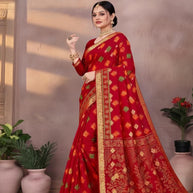 Pure Cotton Saree with Without Blouse for Premium Ethnic and Traditional Wear | MSS-SHIV ROMIKA SILK RED
