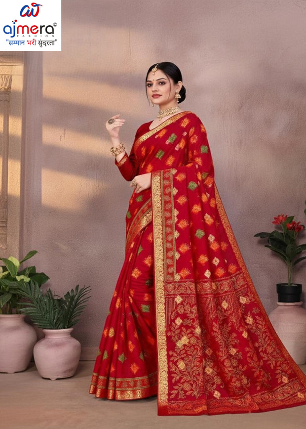 Pure Cotton Saree with Without Blouse for Premium Ethnic and Traditional Wear | MSS-SHIV ROMIKA SILK RED
