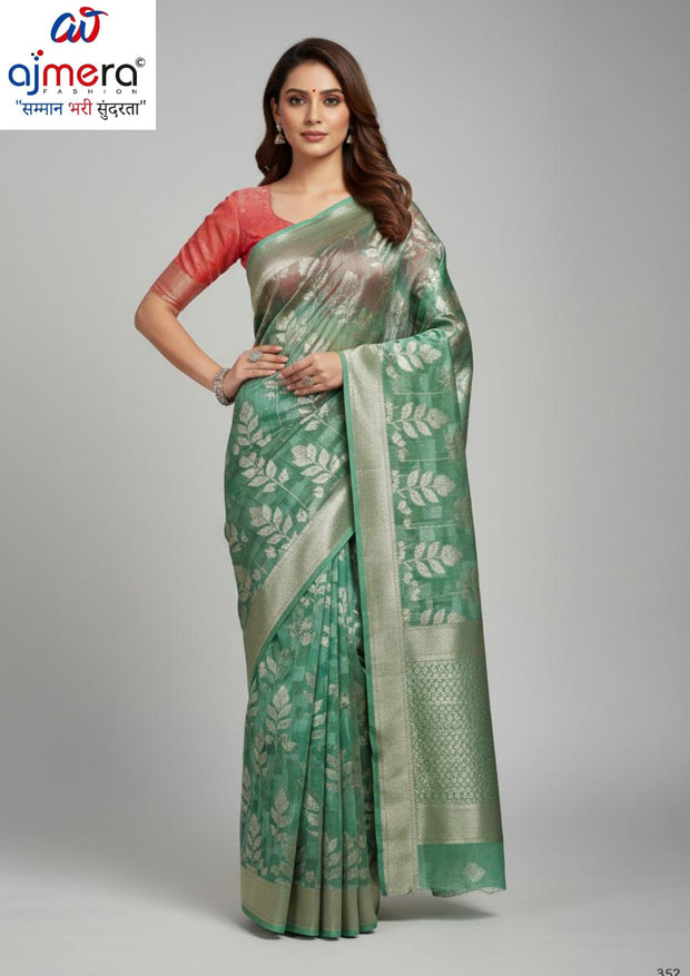 Luxury Jacquard Silk Saree with Blouse Piece for Wedding & Party Wear | SOJ-LILLY LINEN SAROSKI