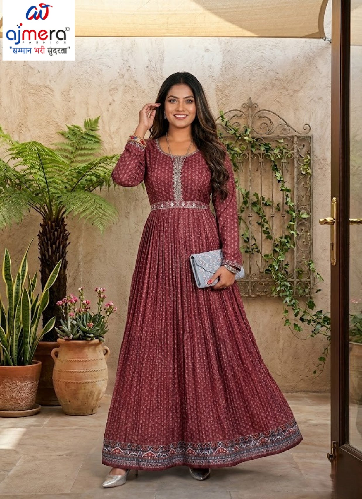 Designer Poly Chinon Digital Gown for Women | COL-826