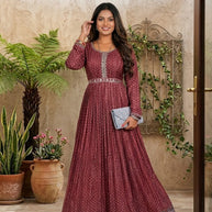 Designer Poly Chinon Digital Gown for Women | COL-826