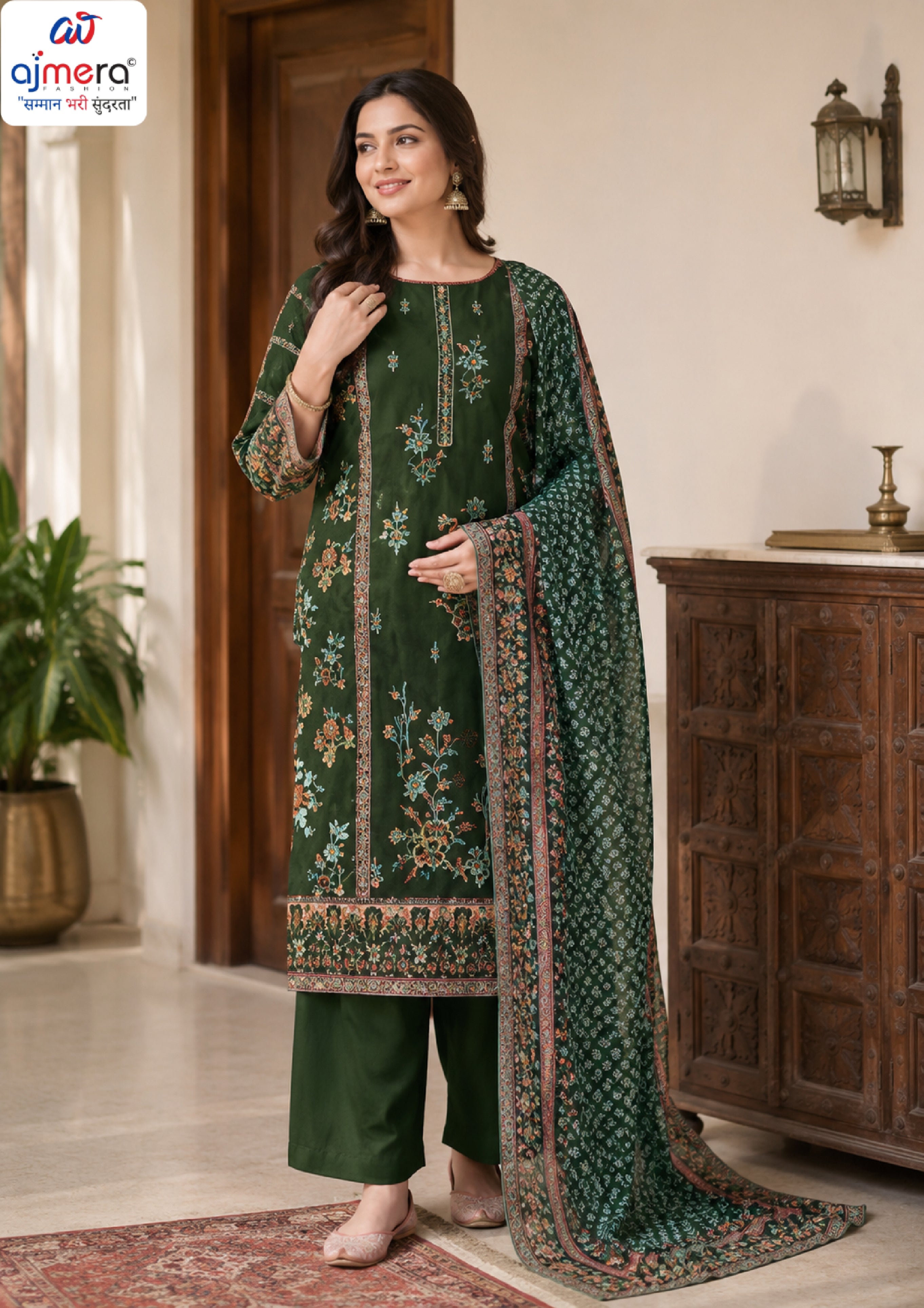 Trendy Rayon Print Unstitched Suit Set | VAS-LIME LIGHT-3