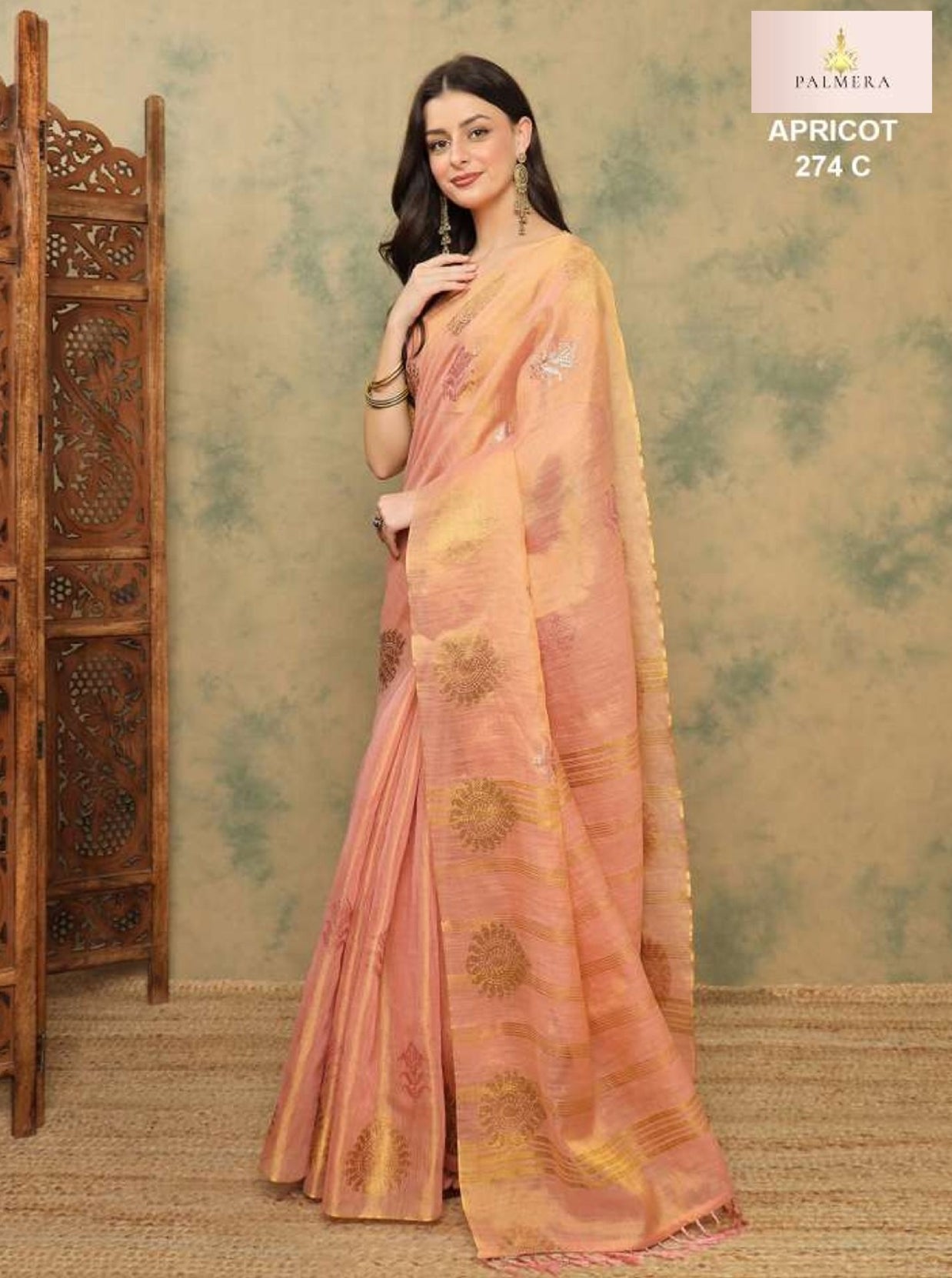 Apricot Linen Saree with Blouse for Premium Ethnic and Festive Wear | ALL-APRICOT-274