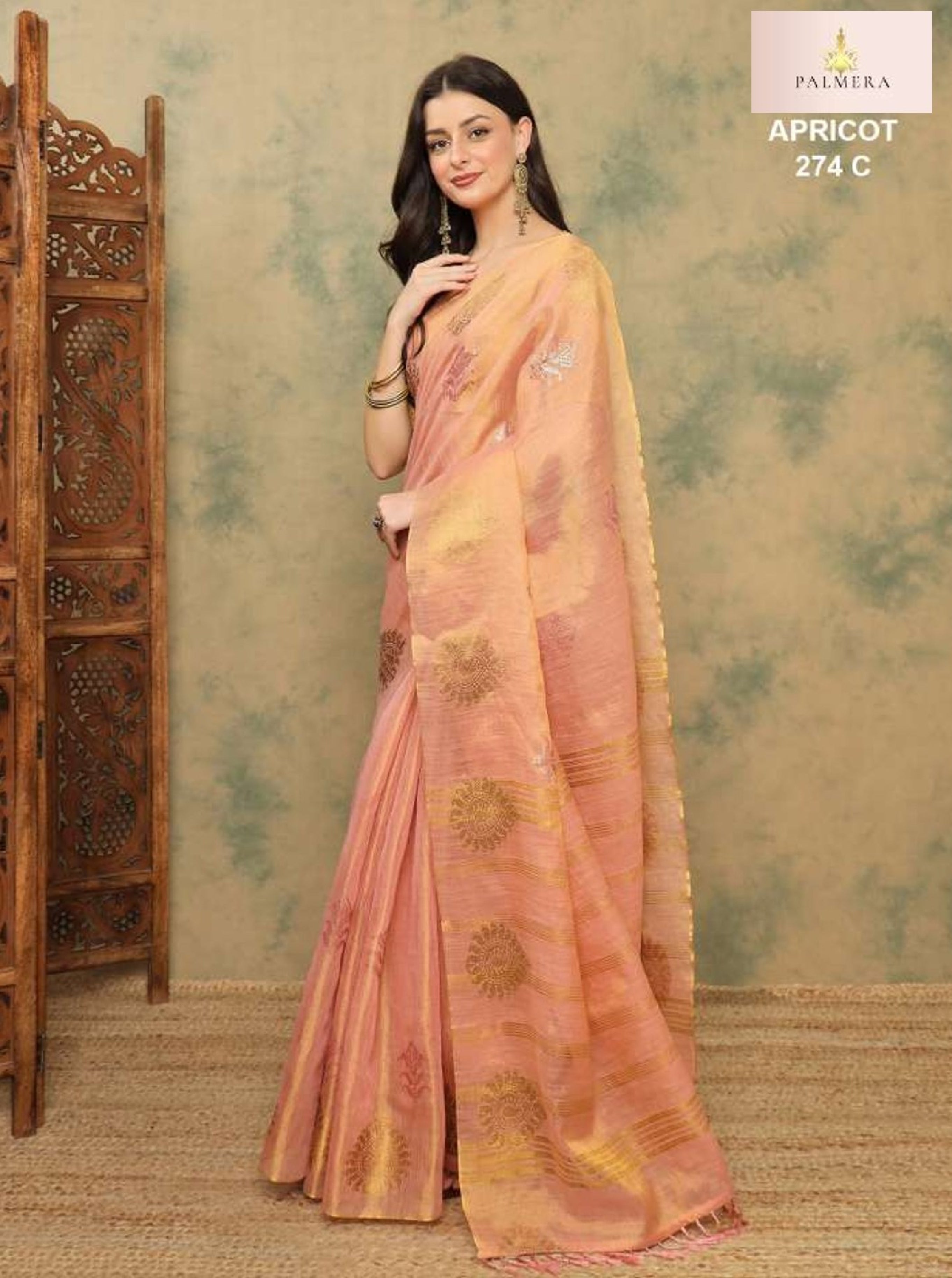 Apricot Linen Saree with Blouse for Premium Ethnic and Festive Wear | ALL-APRICOT-274