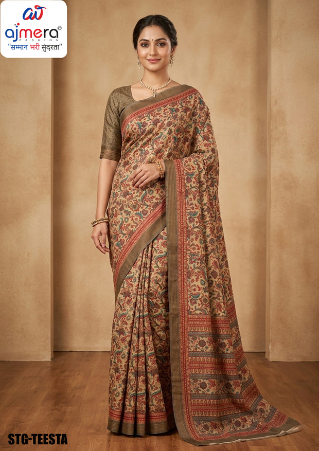 Silk Digital Printed Saree with Blouse Piece for Premium Ethnic and Traditional Wear | STG-TEESTA