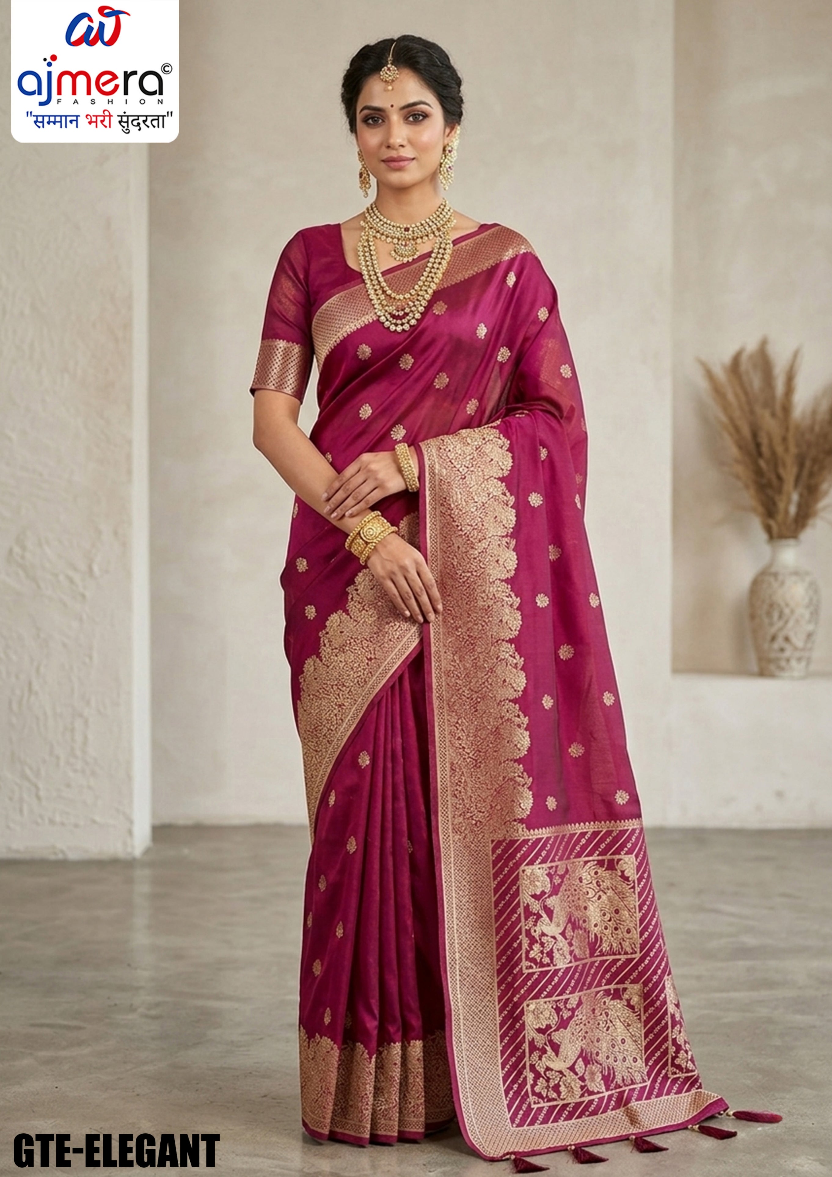 Opulent Jacquard Silk Saree With Blouse Piece | GTE-ELEGANT