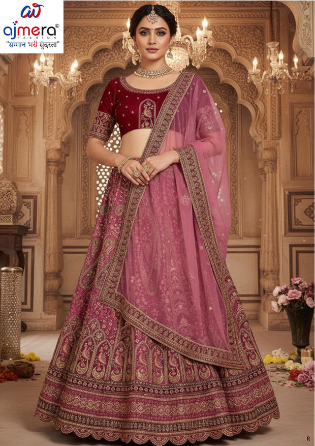 Velvet Embroidery Hand Work Lehenga Choli Manufacturer Supplier Exporter|AFN-LALO MOR