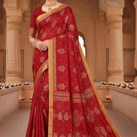 Premium Cotton Saree with Without Blouse for Premium Ethnic and Traditional Wear | MSS-SHIV SUZUKI FOIL RED