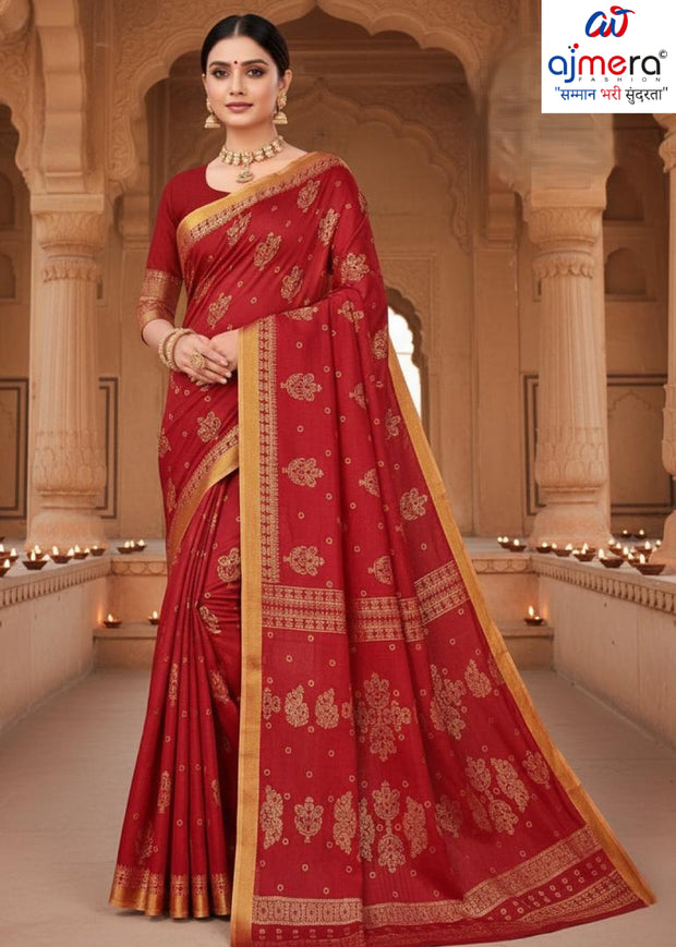Premium Cotton Saree with Without Blouse for Premium Ethnic and Traditional Wear | MSS-SHIV SUZUKI FOIL RED