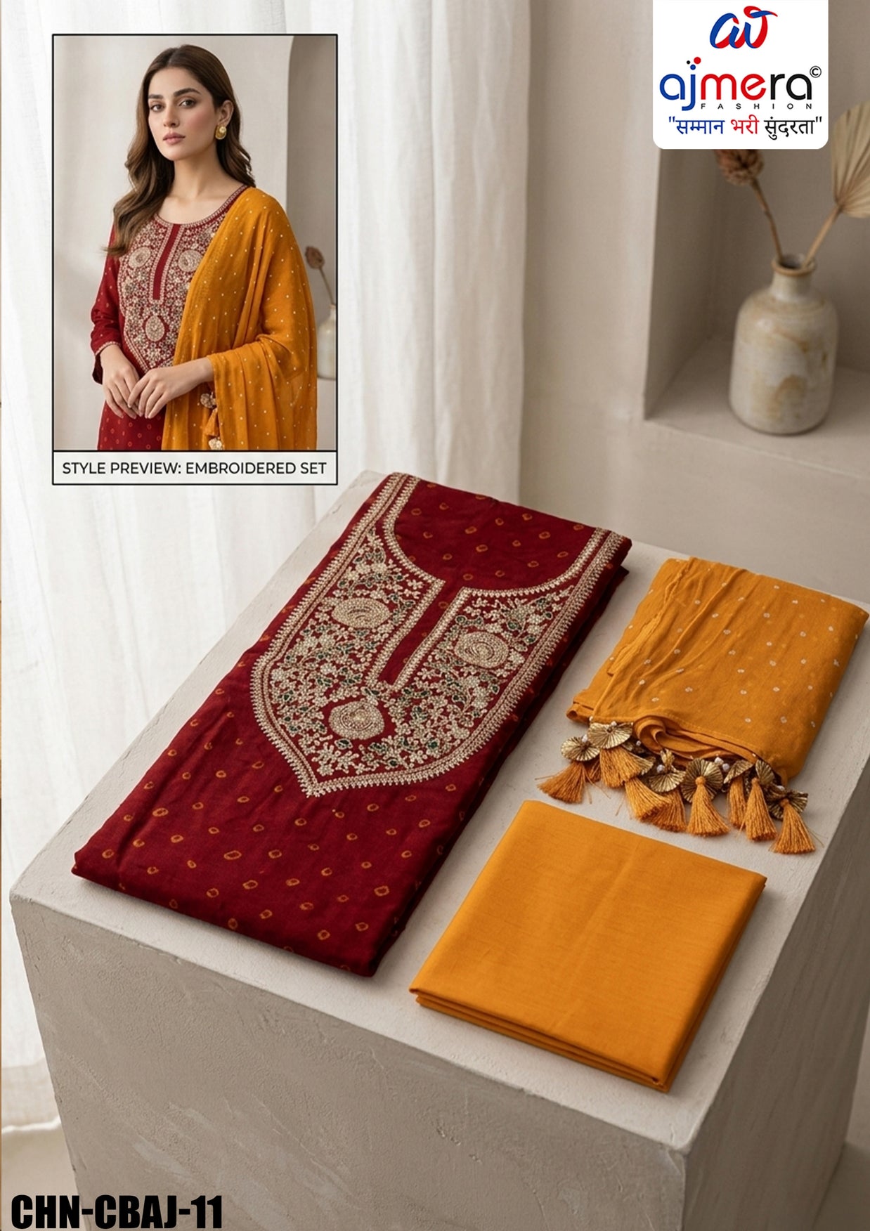 Premium Pure Cotton Unstitched Suit Set | CHN-CBAJ-11