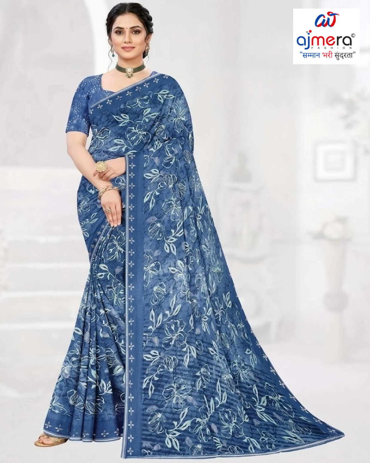 Fashionable Printed Saree with Blouse Piece for Festive Collection | GLC-LARA CHIFFION