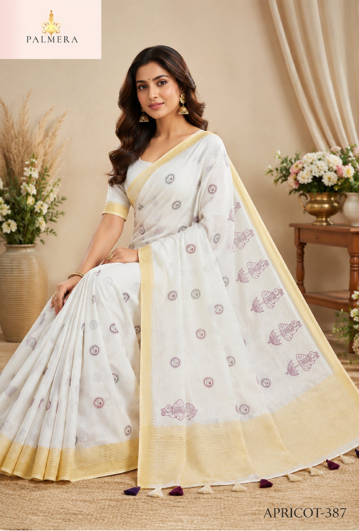 Apricot Linen Saree with Blouse for Premium Ethnic and Designer Wear | ALL-APRICOT-387